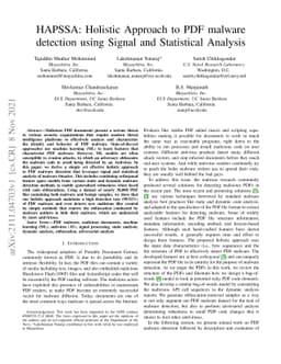 HAPSSA: Holistic Approach to PDF Malware Detection Using Signal and
  Statistical Analysis
