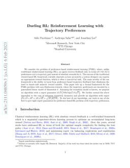 Dueling RL: Reinforcement Learning with Trajectory Preferences