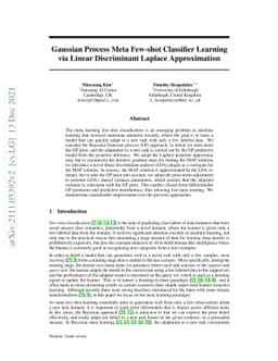 Gaussian Process Meta Few-shot Classifier Learning via Linear
  Discriminant Laplace Approximation