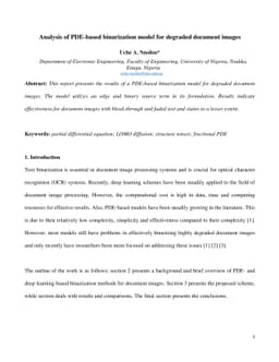Analysis of PDE-based binarization model for degraded document images