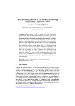 Understanding COVID-19 Vaccine Reaction through Comparative Analysis on
  Twitter