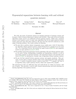 Exponential separations between learning with and without quantum memory