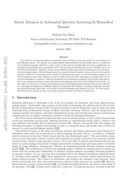 Recent Advances in Automated Question Answering In Biomedical Domain