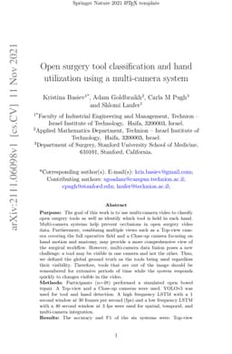 Open surgery tool classification and hand utilization using a
  multi-camera system