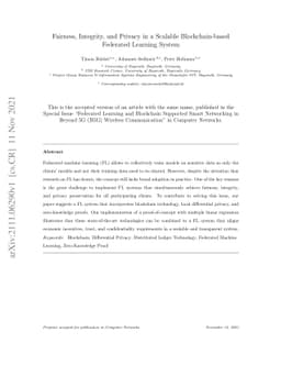 Fairness, Integrity, and Privacy in a Scalable Blockchain-based
  Federated Learning System