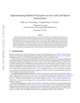 Approximating Optimal Transport via Low-rank and Sparse Factorization