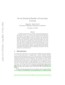 On the Statistical Benefits of Curriculum Learning