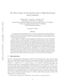 The Three Stages of Learning Dynamics in High-Dimensional Kernel Methods