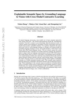 Explainable Semantic Space by Grounding Language to Vision with
  Cross-Modal Contrastive Learning