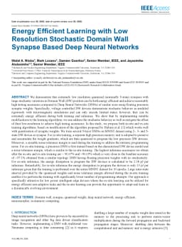 Energy Efficient Learning with Low Resolution Stochastic Domain Wall
  Synapse Based Deep Neural Networks