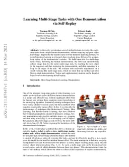 Learning Multi-Stage Tasks with One Demonstration via Self-Replay