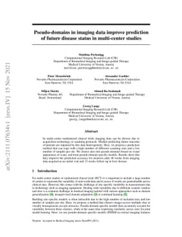 Pseudo-domains in imaging data improve prediction of future disease
  status in multi-center studies
