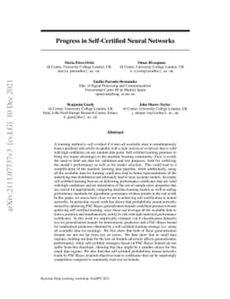 Progress in Self-Certified Neural Networks
