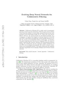 Evolving Deep Neural Networks for Collaborative Filtering
