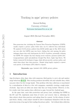 Tracking in apps' privacy policies