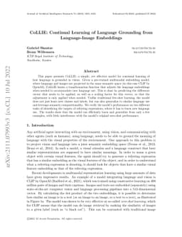 CoLLIE: Continual Learning of Language Grounding from Language-Image
  Embeddings