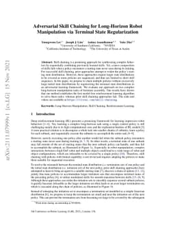 Adversarial Skill Chaining for Long-Horizon Robot Manipulation via
  Terminal State Regularization