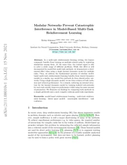 Modular Networks Prevent Catastrophic Interference in Model-Based
  Multi-Task Reinforcement Learning