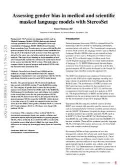 Assessing gender bias in medical and scientific masked language models
  with StereoSet