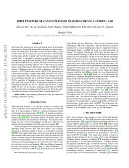Joint Unsupervised and Supervised Training for Multilingual ASR
