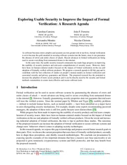 Exploring Usable Security to Improve the Impact of Formal Verification:
  A Research Agenda