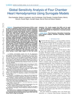 Global Sensitivity Analysis of Four Chamber Heart Hemodynamics Using
  Surrogate Models