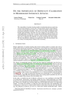 On the Importance of Difficulty Calibration in Membership Inference
  Attacks