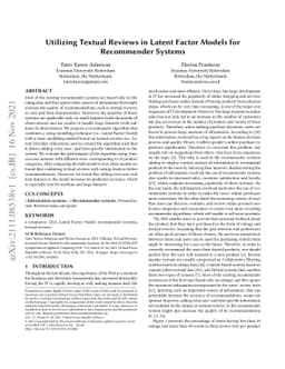 Utilizing Textual Reviews in Latent Factor Models for Recommender
  Systems