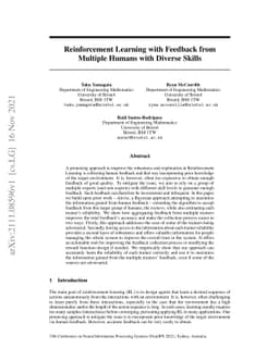 Reinforcement Learning with Feedback from Multiple Humans with Diverse
  Skills