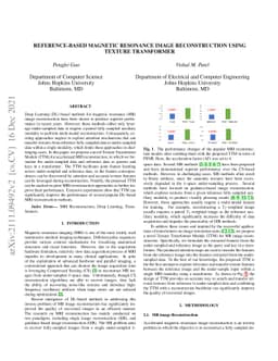 Reference-based Magnetic Resonance Image Reconstruction Using Texture
  Transformer