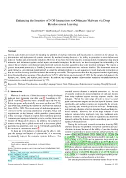 Enhancing the Insertion of NOP Instructions to Obfuscate Malware via
  Deep Reinforcement Learning