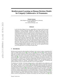 Reinforcement Learning on Human Decision Models for Uniquely
  Collaborative AI Teammates