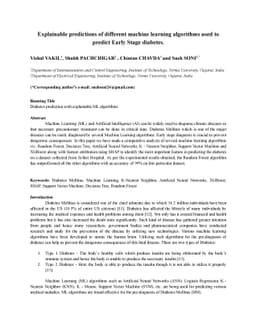 Explainable predictions of different machine learning algorithms used to
  predict Early Stage diabetes