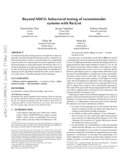Beyond NDCG: behavioral testing of recommender systems with RecList