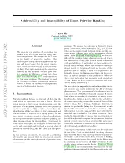 Achievability and Impossibility of Exact Pairwise Ranking