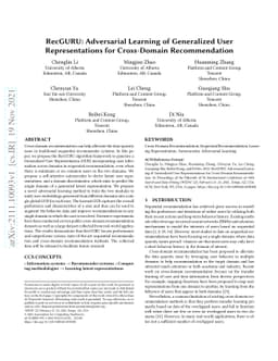 RecGURU: Adversarial Learning of Generalized User Representations for
  Cross-Domain Recommendation