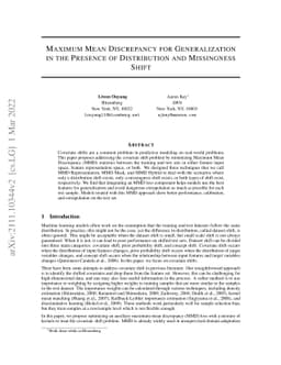 Maximum Mean Discrepancy for Generalization in the Presence of
  Distribution and Missingness Shift