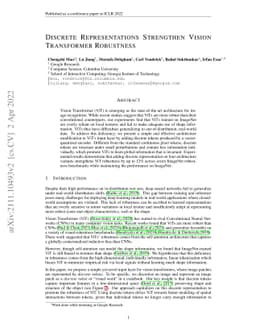 Discrete Representations Strengthen Vision Transformer Robustness