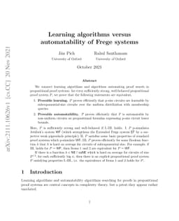 Learning algorithms versus automatability of Frege systems