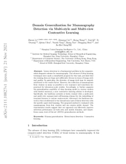 Domain Generalization for Mammography Detection via Multi-style and
  Multi-view Contrastive Learning