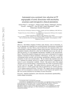 Automated cross-sectional view selection in CT angiography of aortic
  dissections with uncertainty awareness and retrospective clinical annotations