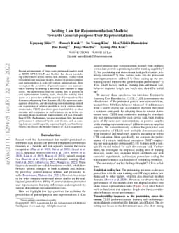 Scaling Law for Recommendation Models: Towards General-purpose User
  Representations