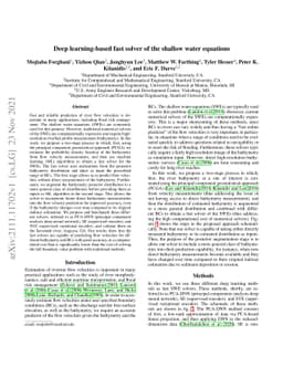Deep learning-based fast solver of the shallow water equations