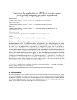 Evaluating the application of NLP tools in mainstream participatory
  budgeting processes in Scotland