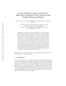 Is this IoT Device Likely to be Secure? Risk Score Prediction for IoT
  Devices Using Gradient Boosting Machines