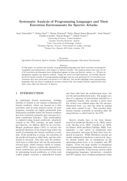 Systematic Analysis of Programming Languages and Their Execution
  Environments for Spectre Attacks