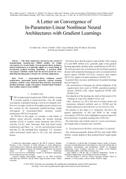 A Letter on Convergence of In-Parameter-Linear Nonlinear Neural
  Architectures with Gradient Learnings
