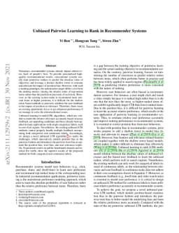 Unbiased Pairwise Learning to Rank in Recommender Systems
