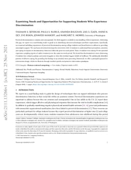 Examining Needs and Opportunities for Supporting Students Who Experience
  Discrimination