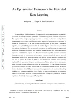 An Optimization Framework for Federated Edge Learning